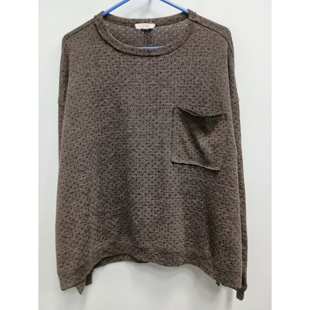 Easel BOHO Lagenlook Top Womens Small Brown Pointelle Knit Oversized Long Sleeve
